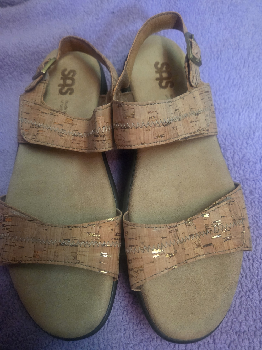 NWOT SAS Nudu Women’s Cork-Texture Tan Heal Strap Sandals